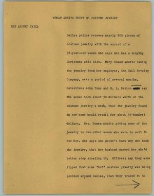 Primary view of object titled '[News Script: Woman Admits Theft of Costume Jewelry]'.
