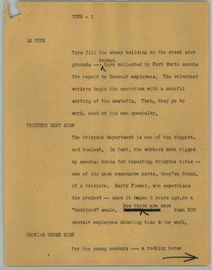 Primary view of object titled '[News Script: Toys]'.