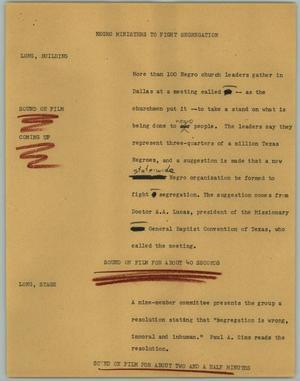 Primary view of object titled '[News Script: Negro ministers to fight segregation]'.