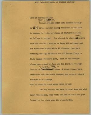 Primary view of object titled '[News Script: Wind Damages Planes at College Station]'.