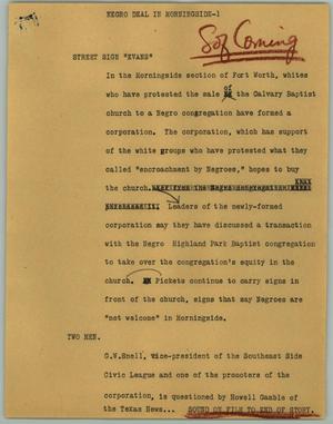Primary view of object titled '[News Script: Negro Deal in Morningside]'.