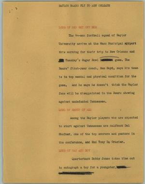 Primary view of object titled '[News Script: Baylor Bears Fly to New Orleans]'.