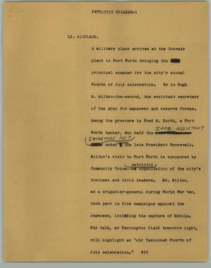 Primary view of object titled '[News Script: Patriotic Speaker]'.