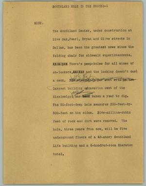 Primary view of object titled '[News Script: Southland Hole in the Ground]'.