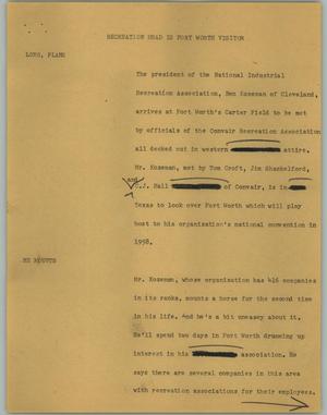 Primary view of object titled '[News Script: Recreation head is Fort Worth visitor]'.