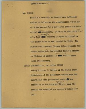 Primary view of object titled '[News Script: Ground breaking]'.