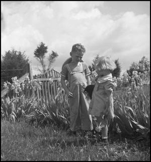 Primary view of object titled '[Photograph of two children standing in a garden]'.