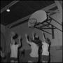 Photograph: [Basketball players during practice game]