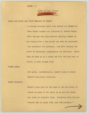 Primary view of object titled '[News Script: Haley]'.