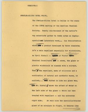 Primary view of object titled '[News Script: Chemists]'.