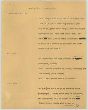 Primary view of object titled '[News Script: News briefs -- secretaries]'.