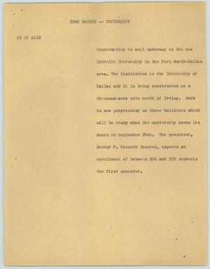 Primary view of object titled '[News Script: News briefs - University]'.