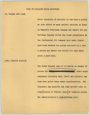 Primary view of object titled '[News Script: Hike in Gasoline Price Announced]'.
