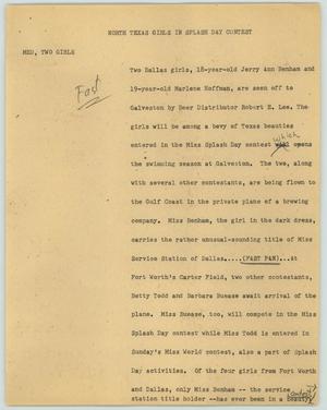 Primary view of object titled '[News Script: North Texas girls in splash day contest]'.