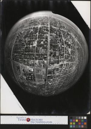 Primary view of object titled '[Aerial cityscape of Detroit with fisheye lens]'.