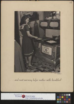 Primary view of object titled '[Hazel Petrey cooking breakfast on her wedding day(2)]'.