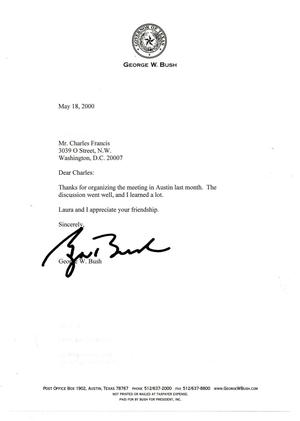 Primary view of object titled '[Letter from George W. Bush to Charles Francis, May 18, 2000]'.