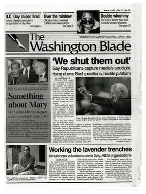 Primary view of object titled '[Front page of 'The Washington Blade', August 4, 2000]'.