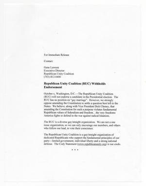 Primary view of object titled '[Republican Unity Coalition press release, October]'.