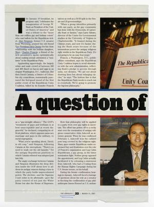 Primary view of object titled '["A Question of Loyalty" article, March 13, 2001]'.