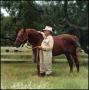 Photograph: [Man in khaki holding horse]