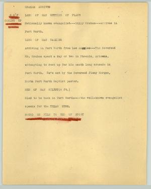 Primary view of object titled '[News Script: Graham arrives]'.