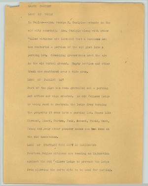 Primary view of object titled '[News Script: Grave protest]'.