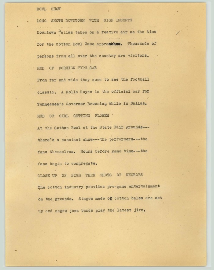 Primary view of object titled '[News Script: Bowl show]'.