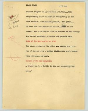 Primary view of object titled '[News Script: Plane crash]'.