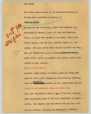 Primary view of object titled '[News Script: VFW awards]'.