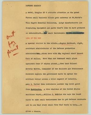 Primary view of object titled '[News Script: Defense exhibit]'.