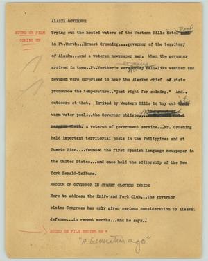 Primary view of object titled '[News Script: Alaska Governor]'.