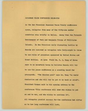 Primary view of object titled '[News Script: Japanese peace conference delegates]'.