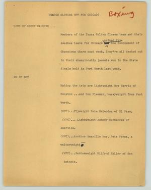 Primary view of object titled '[News Script: Golden glovers off to Chicago]'.