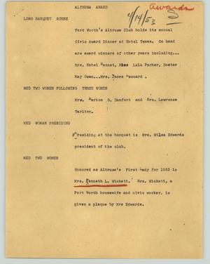Primary view of object titled '[News Script: Altrusa award]'.