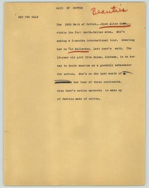 Primary view of object titled '[News Script: Maid of Cotton]'.