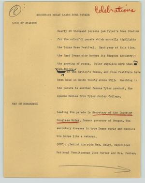 Primary view of object titled '[News Script: Secretary McKay leads Rose Parade]'.