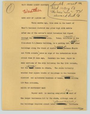 Primary view of object titled '[News Script: Waco stages speedy recovery]'.