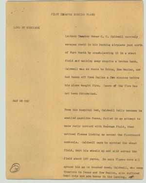 Primary view of object titled '[News Script: Pilot escapes burning plane]'.