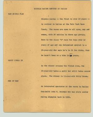 Primary view of object titled '[News Script: Bicycle racing revived at Dallas]'.