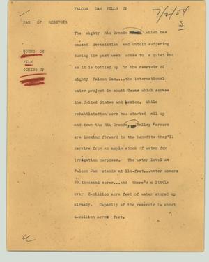 Primary view of object titled '[News Script: Falcon Dam fills up]'.