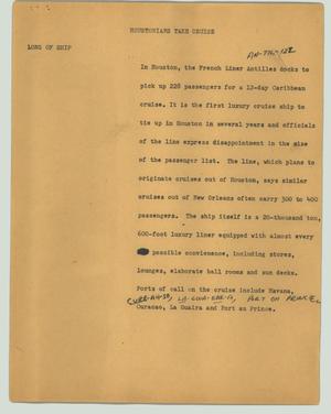 Primary view of object titled '[News Script: Houstonians take cruise]'.
