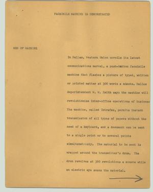 Primary view of object titled '[News Script: Facsimile machine is demonstrated]'.
