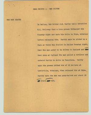 Primary view of object titled '[News Script: News briefs - cab driver]'.