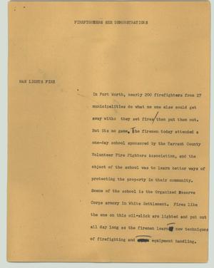 Primary view of object titled '[News Script: Firefighters see demonstrations]'.