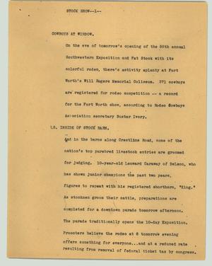 Primary view of object titled '[News Script: Stock show]'.
