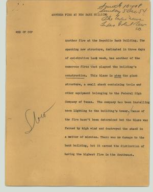 Primary view of object titled '[News Script: Another fire at new bank building]'.
