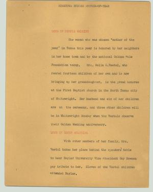Primary view of object titled '[News Script: Hometown honors mother-of-year]'.