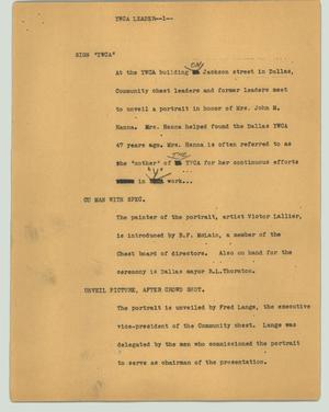 Primary view of object titled '[News Script: YWCA leader]'.