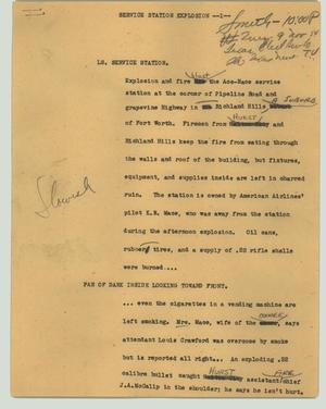 Primary view of object titled '[News Script: Service station explosion]'.